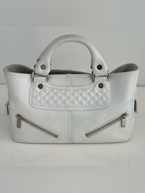 CELINE BOOGIE WHITE CRACKED LEATHER TOP HANDLE BAG